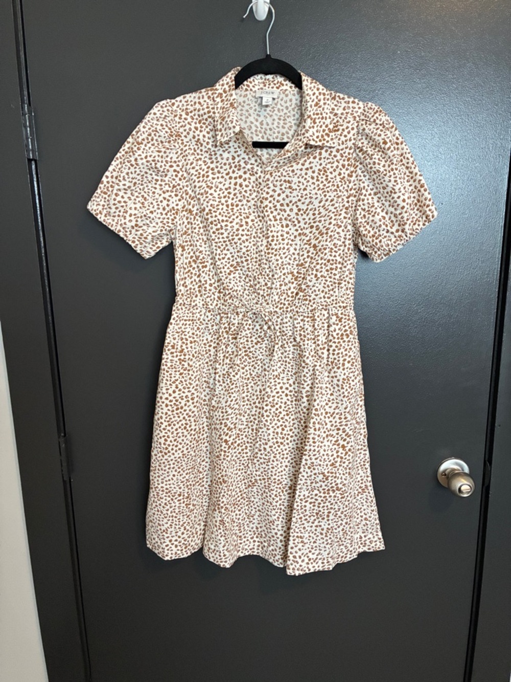 NWOT J. Crew Cream Mini Shirt Dress with Brown Spot Print Sz 2